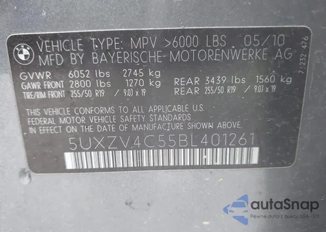 2011 BMW X5 xDrive35I/xDrive35I Premium/xDrive35I Sport Activity from USA, damaged, VIN 5UXZV4C55BL401261